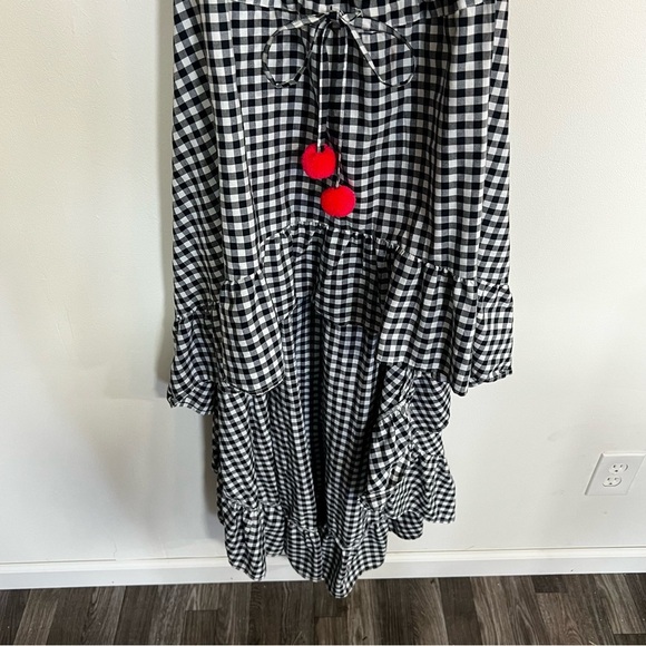 Sundress Alena Gingham Pom Pom Off Shoulder High Low Dress - Picture 7 of 14